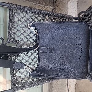 Black Leather Crossbody Bag with Perforated Logo Detail